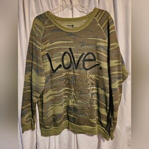 Ladys Camouflage Love Crewneck Sweater. 2XL